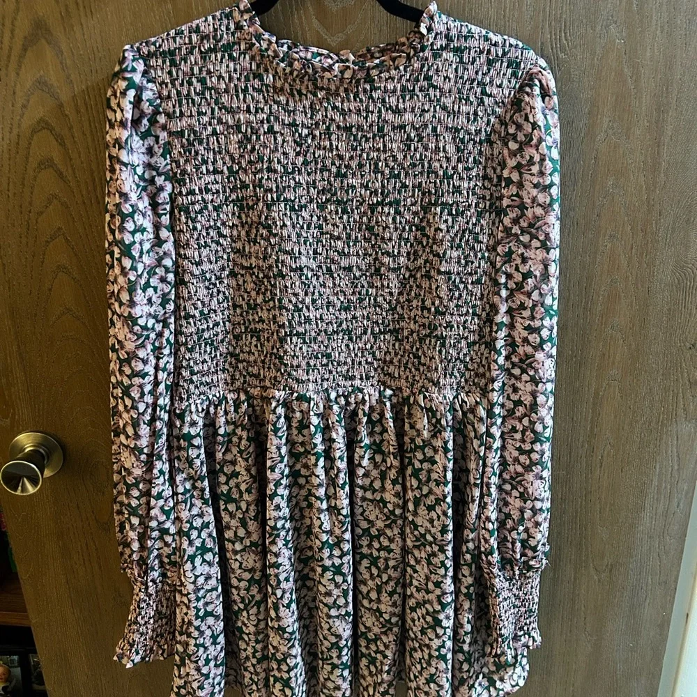 Lulu's Floral Green and Pink Forever Smocked Dress - Picture 3 of 6